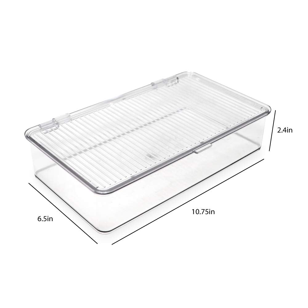 Isaac Jacobs Small Stackable Organizer Bin (10.75” x 6.5” x 2.4”) w Hinged Lid Clear Storage Box Home Office School Fridge Bathroom Kitchen Pantry Container BPAFree Food Safe (Small Clear)