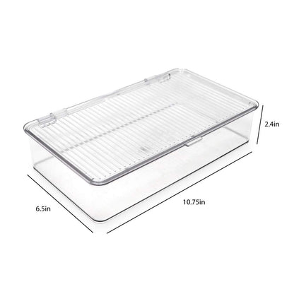 Isaac Jacobs Small Stackable Organizer Bin (10.75” x 6.5” x 2.4”) w Hinged Lid Clear Storage Box Home Office School Fridge Bathroom Kitchen Pantry Container BPAFree Food Safe (Small Clear)