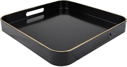 13"*13" Black Square Decorative Tray with Handles, Versatile Serving Tray for Coffee Table, Ottoman, Ideal for Serving
