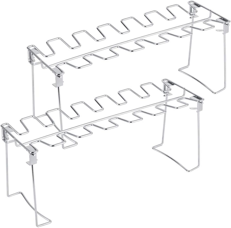 Zerodis 2 Pcs Chicken Leg Wing Grill Rack, 12 Slots Stainless Steel Barbecue Roaster Stand for Outdoor Cooking