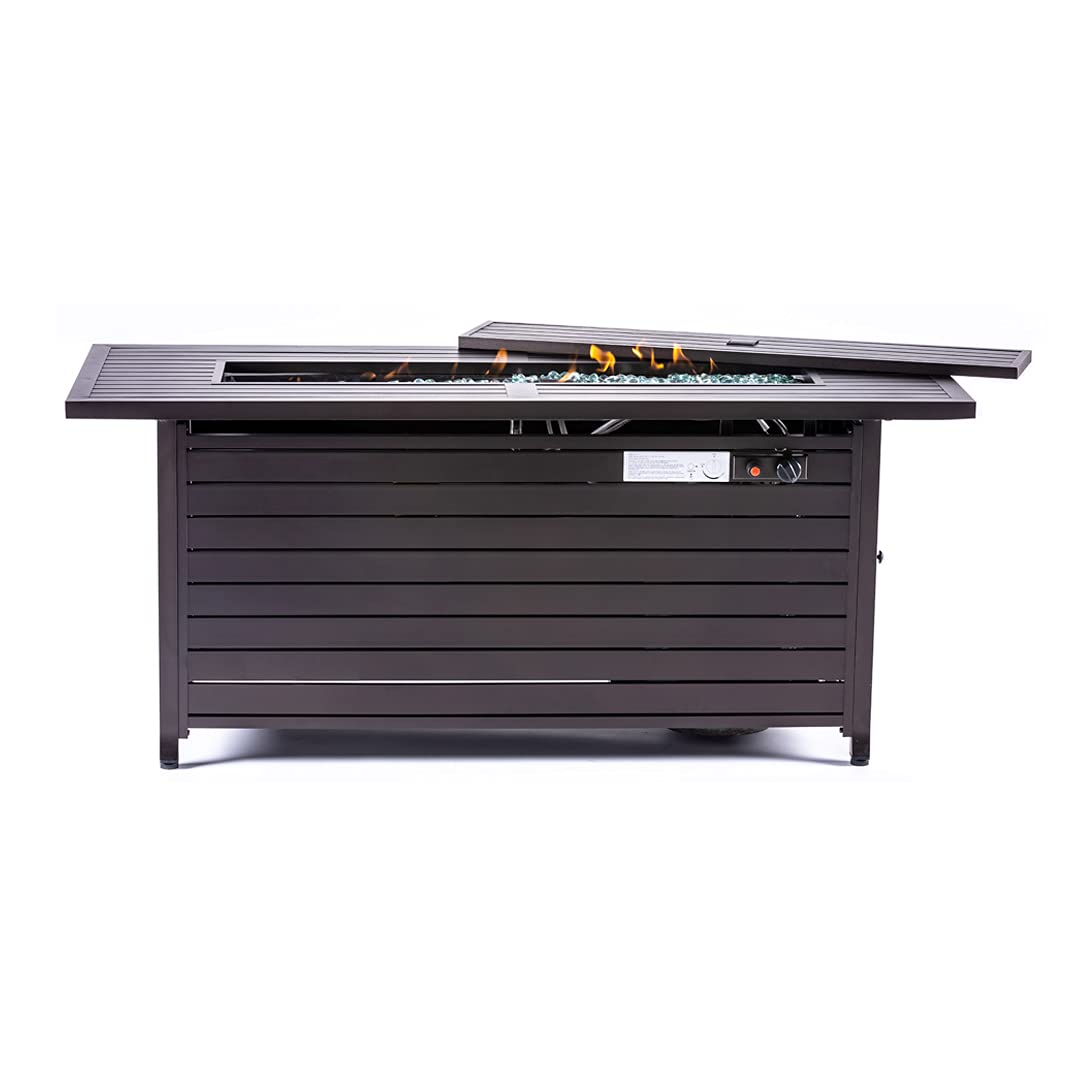 Propane Fire Pit, 50000 BTU Gas Fire Pits for Outside Patio, Rectangular Outdoor Fireplace with Lid & Waterproof Cover, Outdoor Table Heater for Deck, Garden, Backyard, Mocha