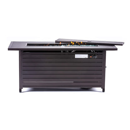Propane Fire Pit, 50000 BTU Gas Fire Pits for Outside Patio, Rectangular Outdoor Fireplace with Lid & Waterproof Cover, Outdoor Table Heater for Deck, Garden, Backyard, Mocha