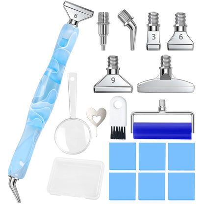 RaySoar Diamond Art Pens Diamond Art Tools Painting Pen with Screw Metal Tips Multi-Placer Tool Accessories for Adults Gem Rhinestone Picker Stylus Blue
