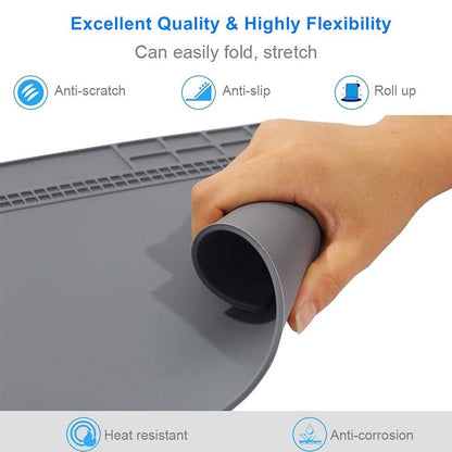 Solder Mat, Premium Silicone Electronics Repair Mat, Heat Resistant 932°F Magnetic Soldering Mat for Solder Station, Phone, Computer, Laptop Repair 13.8'' x 9.8'' Gray