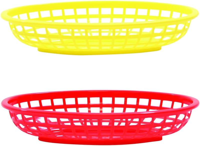 TableCraft Assorted Sandwich & Fry Basket Set, 6 Piece, 9", Red & Yellow