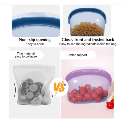 POETRYDRAW 3 Pcs Reusable Silicone sealed Food Storage Bags, Multi-Role Food Storage Bags, Leak Proof, Freezer Safe, Microwave Safe, Dishwasher Safe, Eco-friendly