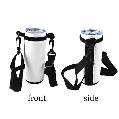 QOMOLANGMA 10pcs Sublimation Blanks Water Bottle Carrier Holder Tumbler Bag Carrier Neoprene Tumbler Sleeve Sublimation Tumbler Cup Carrier Pouch with Shoulder Strap for Heat Press Trasnfer Printing