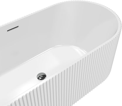 Garvee 67" Deep Soaking Bathtub, Non-Slip Acrylic Tub with Chrome Drain, CUPC Certified, Ergonomic Modern Bath for Bathrooms, Easy-Install, White Striped