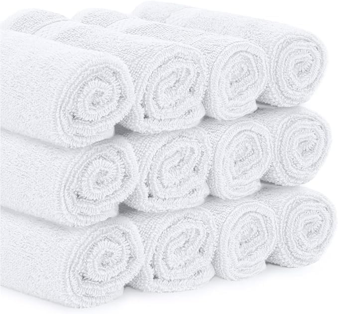 12-Pack 100% White Classic Cotton Face Towels, Ring Spun Cotton, Ultra Soft Absorbent Spa Towels for Bathroom, Kitchen