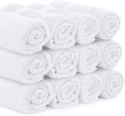 12-Pack 100% White Classic Cotton Face Towels, Ring Spun Cotton, Ultra Soft Absorbent Spa Towels for Bathroom, Kitchen