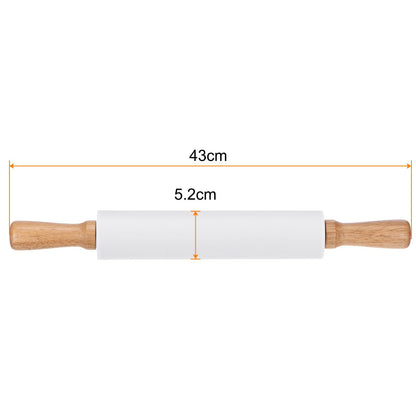 HARFINGTON Silicone Rolling Pins for Baking 16.93 Inch Non-Stick Silicone Surface Wooden Handle Rolling Pin Small Roller Playdough Rolling Pins for Fondant Kitchen Dough Pizza, White