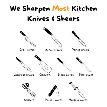 Knife Sharpening Service by Mail, Professional Blade Repair, Razor-Sharp Results, Insured and Trackable Shipping, Sharpen Up 365 Kit Included (14 Knives)