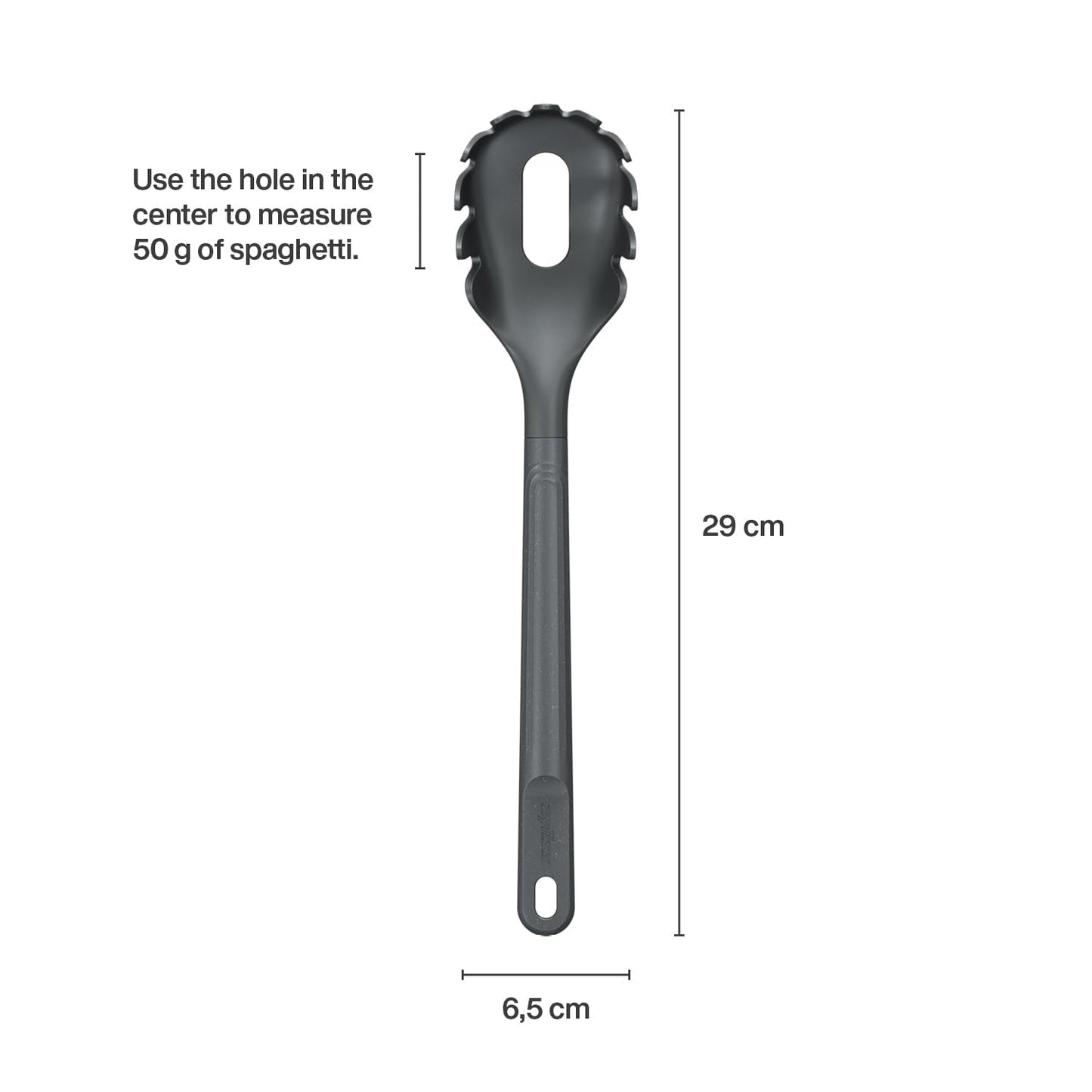 Zyliss E980231 Spaghetti Spoon, Sustainable Wheatstraw/Nylon, Scoop and Drain Spaghetti and Pasta, Non Stick, Heat Resistant Silicone Head, Beluga Grey, 12.2" X 2.5", Dishwasher Safe