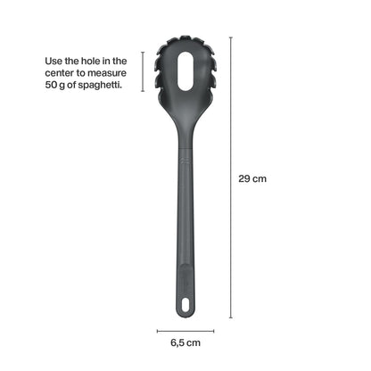 Zyliss E980231 Spaghetti Spoon, Sustainable Wheatstraw/Nylon, Scoop and Drain Spaghetti and Pasta, Non Stick, Heat Resistant Silicone Head, Beluga Grey, 12.2" X 2.5", Dishwasher Safe