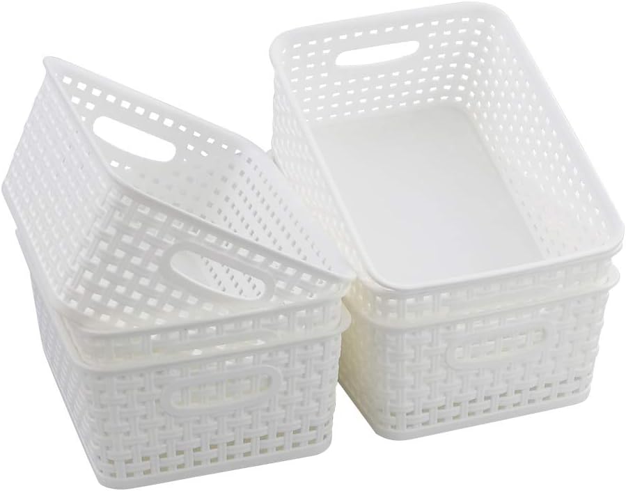Farmoon 6 Packs White Plastic Organizing Basket - Small Pantry Storage Baskets