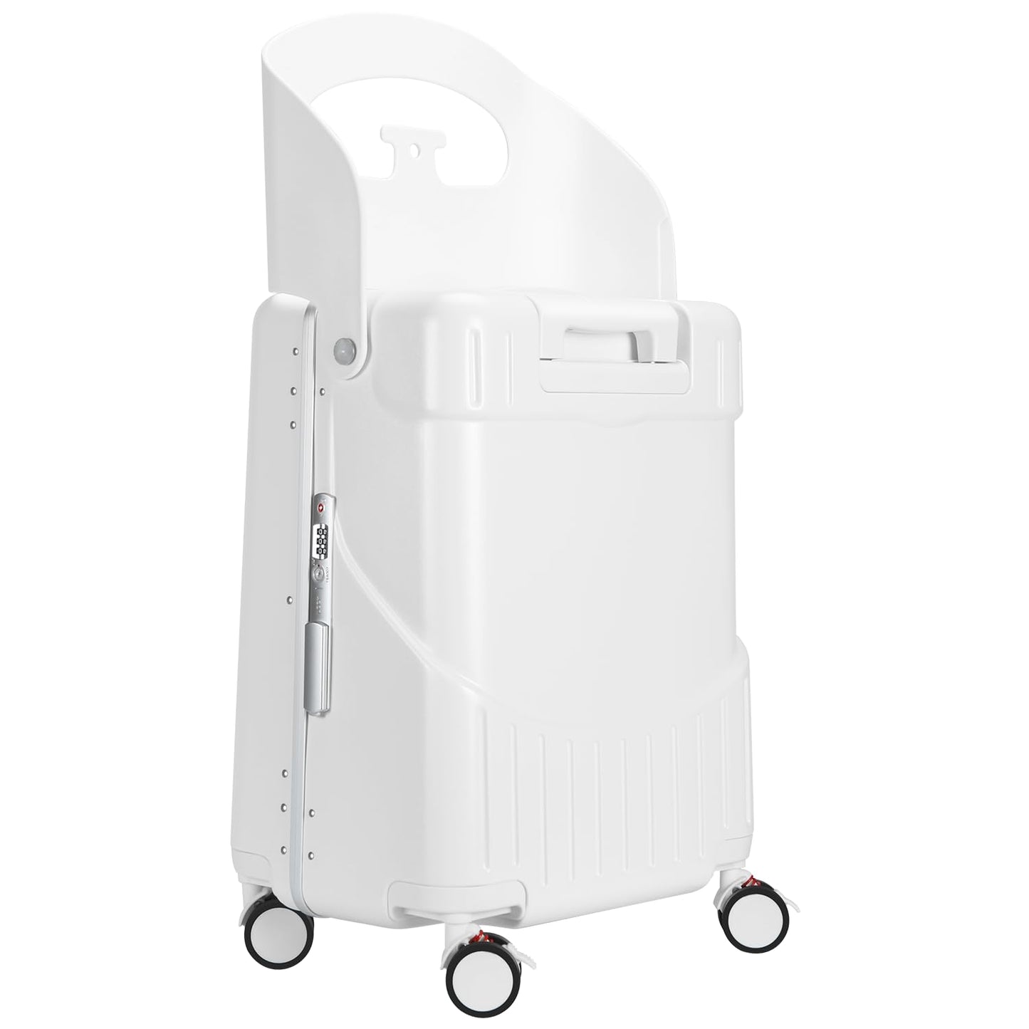 MRPLUM Ride On Luggage with Seat&Seat Belt,Hard Shell Lightweight Rolling Spinner Wheels Travel Luggage with TSA Lock,20 inch,White