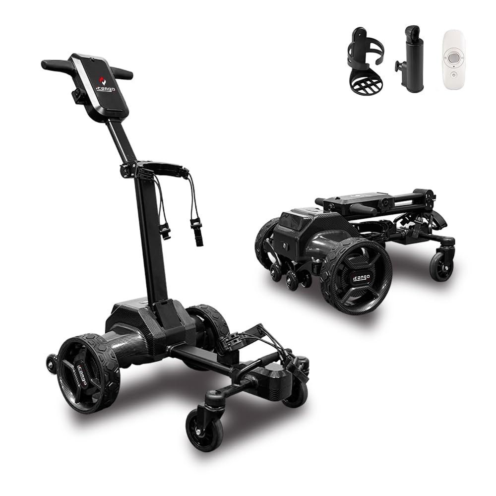 Icango caddy G5 Electric Golf cart,Electric Golf Push Cart Auto Follow You, 45 Holes Battery,Remote/APP/Manual Control,Anti-Tipping,Electric Golf Push cart with Remote,Umbrella,& Phone Holder