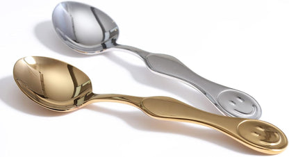 Premium Smiley Face Stainless Steel Dinner Spoon, Perfect for Soup, Coffee, Tea Delights (1 Gold, 1 Silver)
