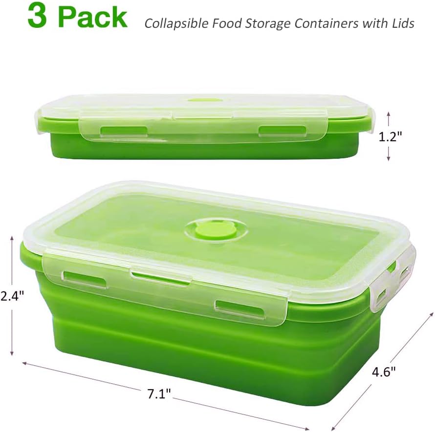 Alimat PluS 27oz Collapsible Food Storage Containers with Lids, 3 Pack Set 800ml Silicone for Kitchen and Outdoor