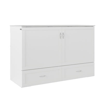 AFI Hamilton Queen Murphy Bed Chest with Mattress, Storage, and Built-in Charger in White