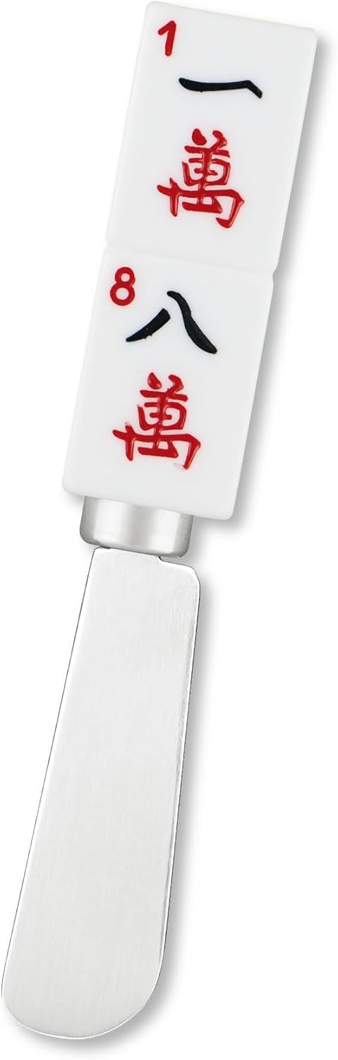 Mahjong Tile Cheese Spreaders - Hand-Painted Resin Handles with Stainless Steel Blades, Set of 4 Assorted Designs