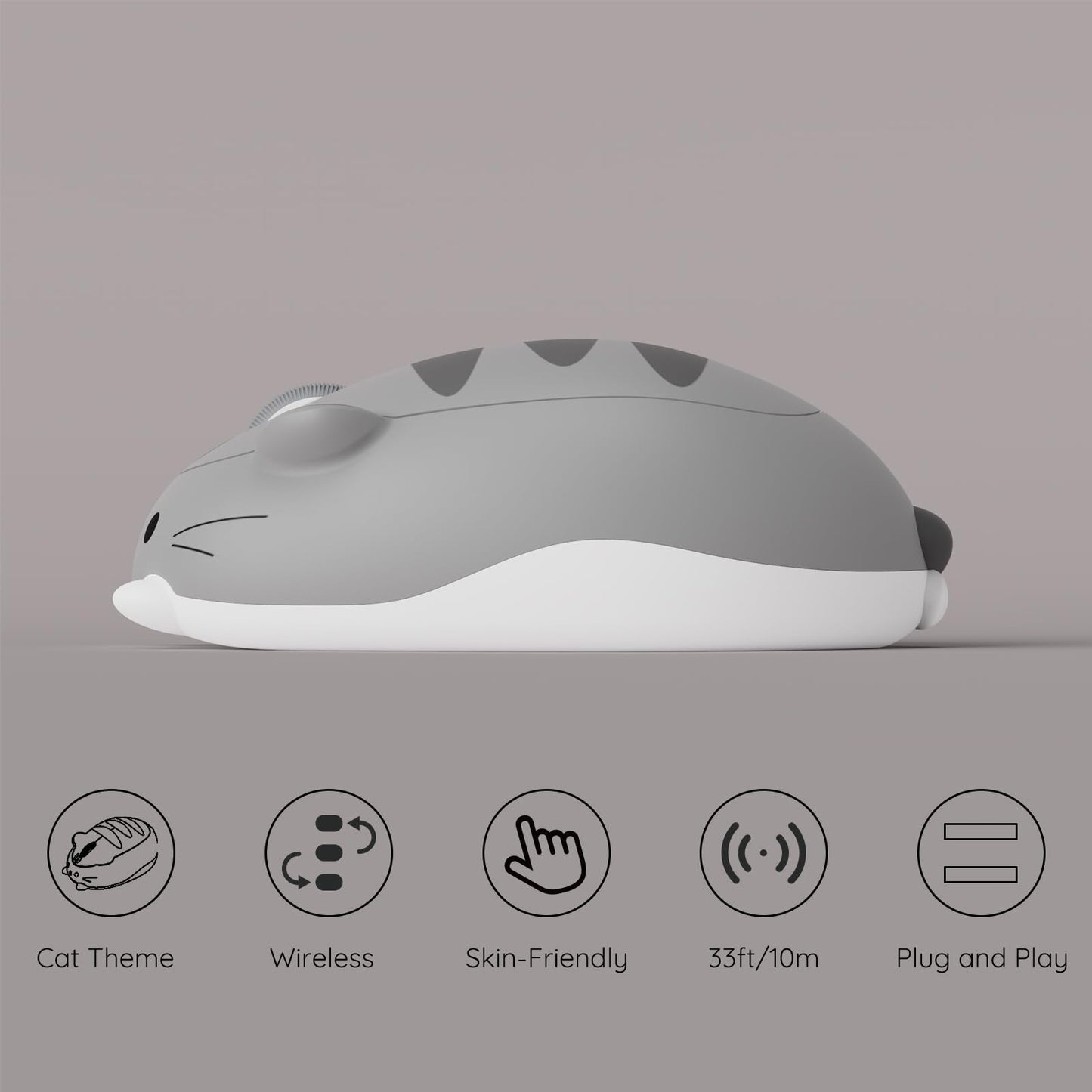 Akko Cat Theme Wireless Gaming Mouse, 2.4G GHz with a USB Receiver, Cute Optical Cordless Cartoon Mice for Computer/Laptop/Desktop/PC, Compatible with Mac/Win (Gray Mimo)