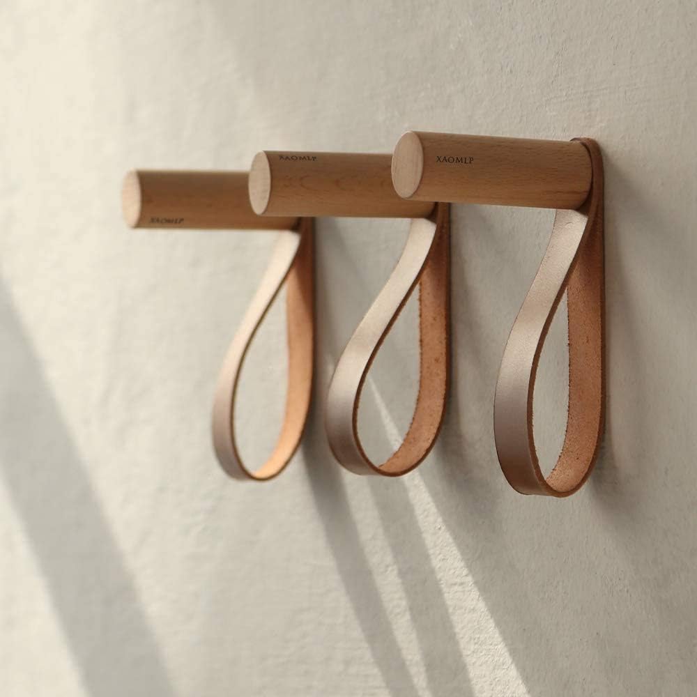 XAOMLP Wooden Coat Hooks - Wall Mounted Vintage Single Organizer Hangers, Handmade Craft Hat Rack, 3pcs
