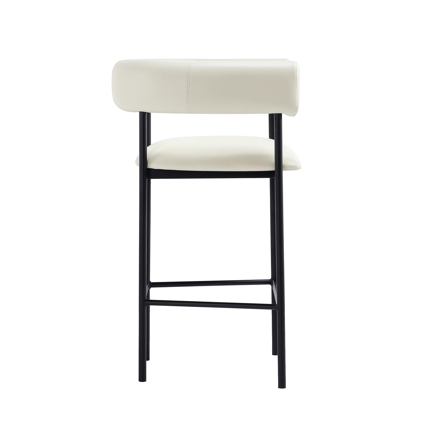 Manhattan Comfort Onda Counter Height Stools for Kitchen and Dining Room, Upholstered in Vegan Leather, Island Chairs with Metal Frame, Wraparound Design, Fully Assembled Furniture, Ivory