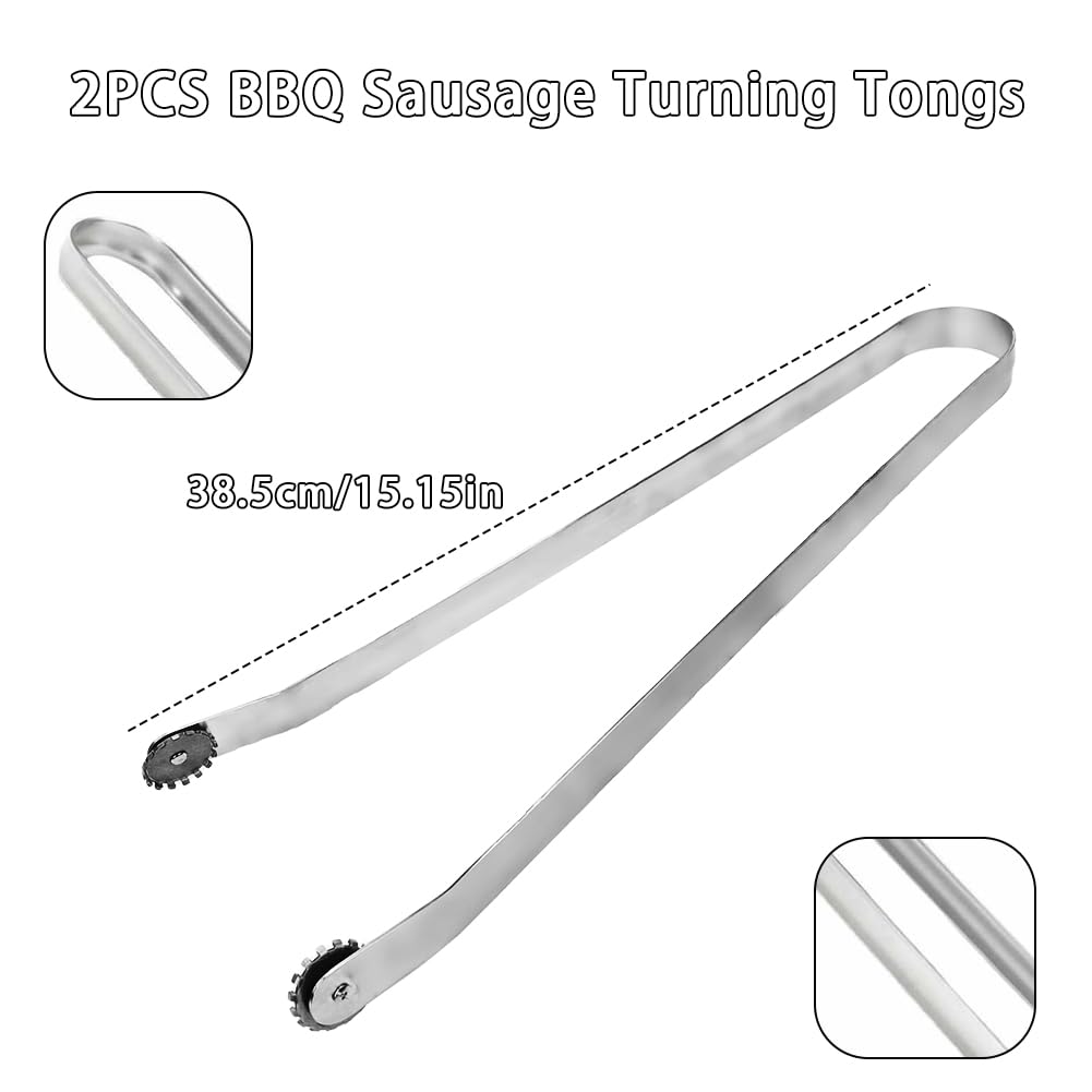 2PCS Kitchen Tongs BBQ, Non-Stick Metal Tongs for Cooking, Heavy Duty Stainless Steel Meat Tongs for Flip Bacon Steak Meat Sausage Vegetables