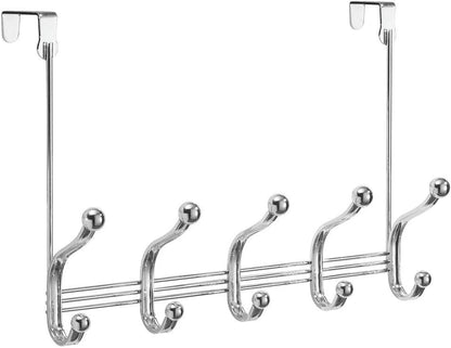 iDesign York Metal Over the Door Organizer - 5-Hook Rack for Coats, Hats, Towels, 15.28" x 5.25" x 11"