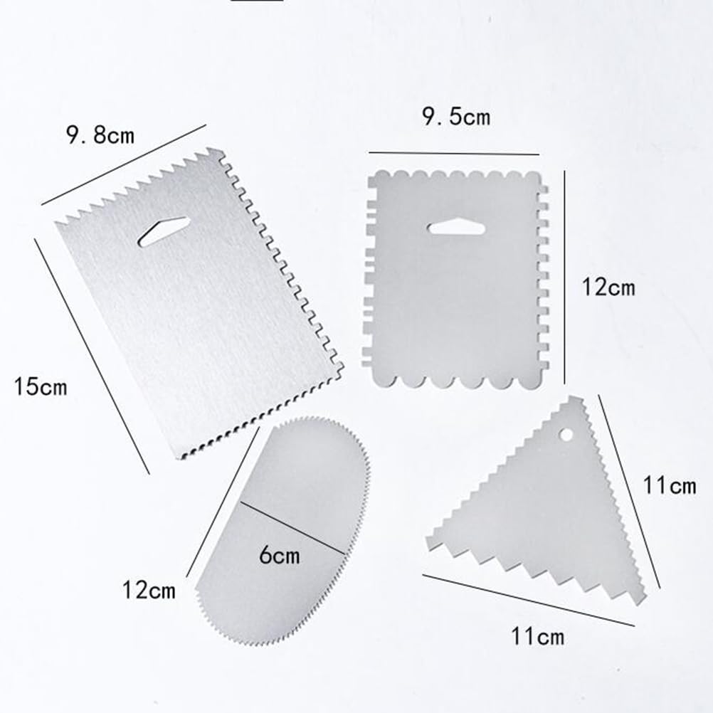 Cabilock 4Pcs Cake Scraper Set Stainless Steel and Aluminum Baking Supplies Kitchen Gadget for Cake Decorating Dough Scraper Pastry Smoothing Tools