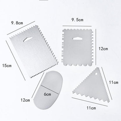 Cabilock 4Pcs Cake Scraper Set Stainless Steel and Aluminum Baking Supplies Kitchen Gadget for Cake Decorating Dough Scraper Pastry Smoothing Tools