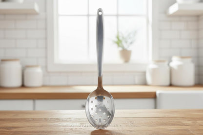 BNAZIND 8 Inch Kunz Spoon Perforated - Small | 18/10 Stainless Steel Silver Chef Spoon for Draining, Plating & Serving & Professional Kitchen Use, Dishwasher Safe
