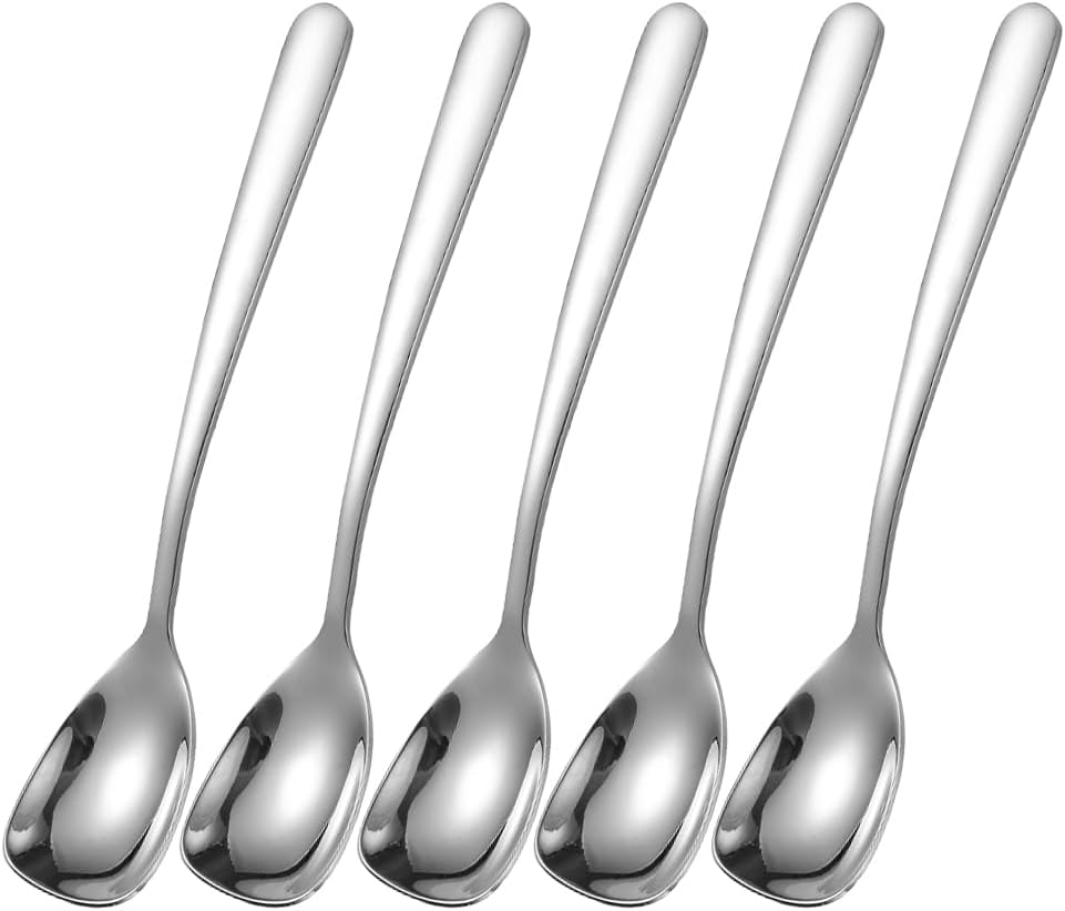 Small Square Spoons, SUS304 Stainless Steel 5.9 Inch Spoons for Ice Cream, Sugar, Cake, Coffee, Desserts, Set of 5