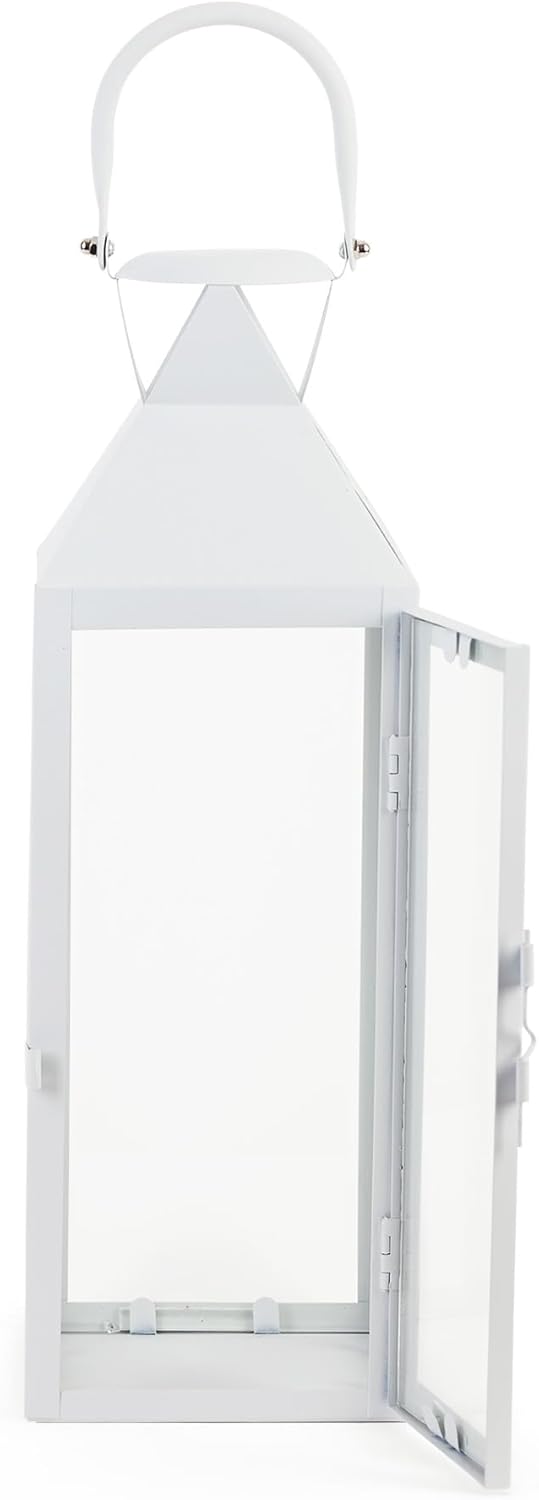 Zings & Thingz Manhattan Hanging Cable Candle Holder Lantern, Decorative Light Home Decor, 15" Tall, White