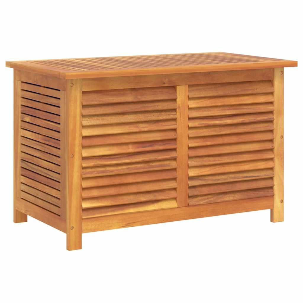 RCODSSK Solid Wood Acacia Patio Storage Box with Louver, 35.4x19.7x22 Inches, Waterproof Bag for Cushions, Outdoor Side Table and Storage