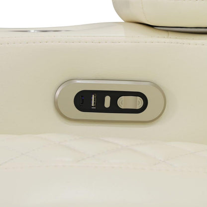 Electric Power Recliner Sofa Living Room Furniture, Comfy Home Theater Breathing Leather Seating with USB 2.0 Charging Ports, LED Light Strips, Fold-Down Table & Wireless charging device (White-2)
