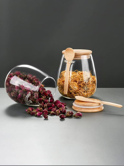 Glass Food Storage Jar, Sugar Bowl Tea Jar with Airtight Lid and Spoon