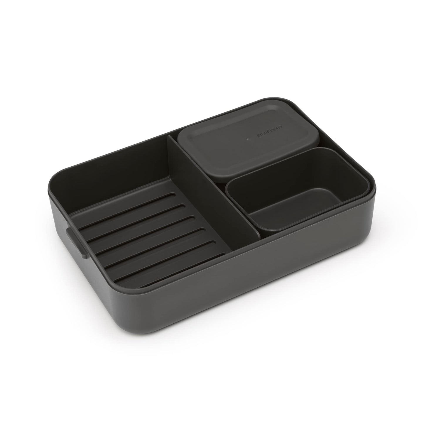 Brabantia Make & Take Bento Lunch Box (Dark Gray) 2 Compartments & Lidded Pot, Lift-Out Tray Divider, BPA-Free, Airtight Snap Locks, Microwave & Freezer Safe, Travel Meal Prep Container