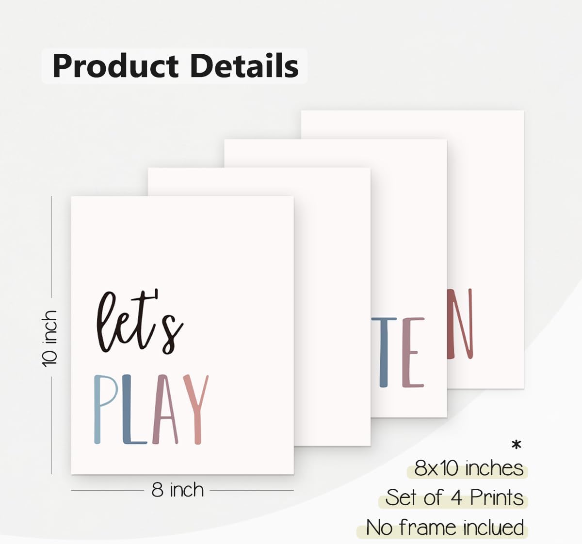 Set 4 PLKMN Let's Play Read Wall Art Prints Decor of - Play Room Essentials, Boho Neutral Let's Learn Let's Create