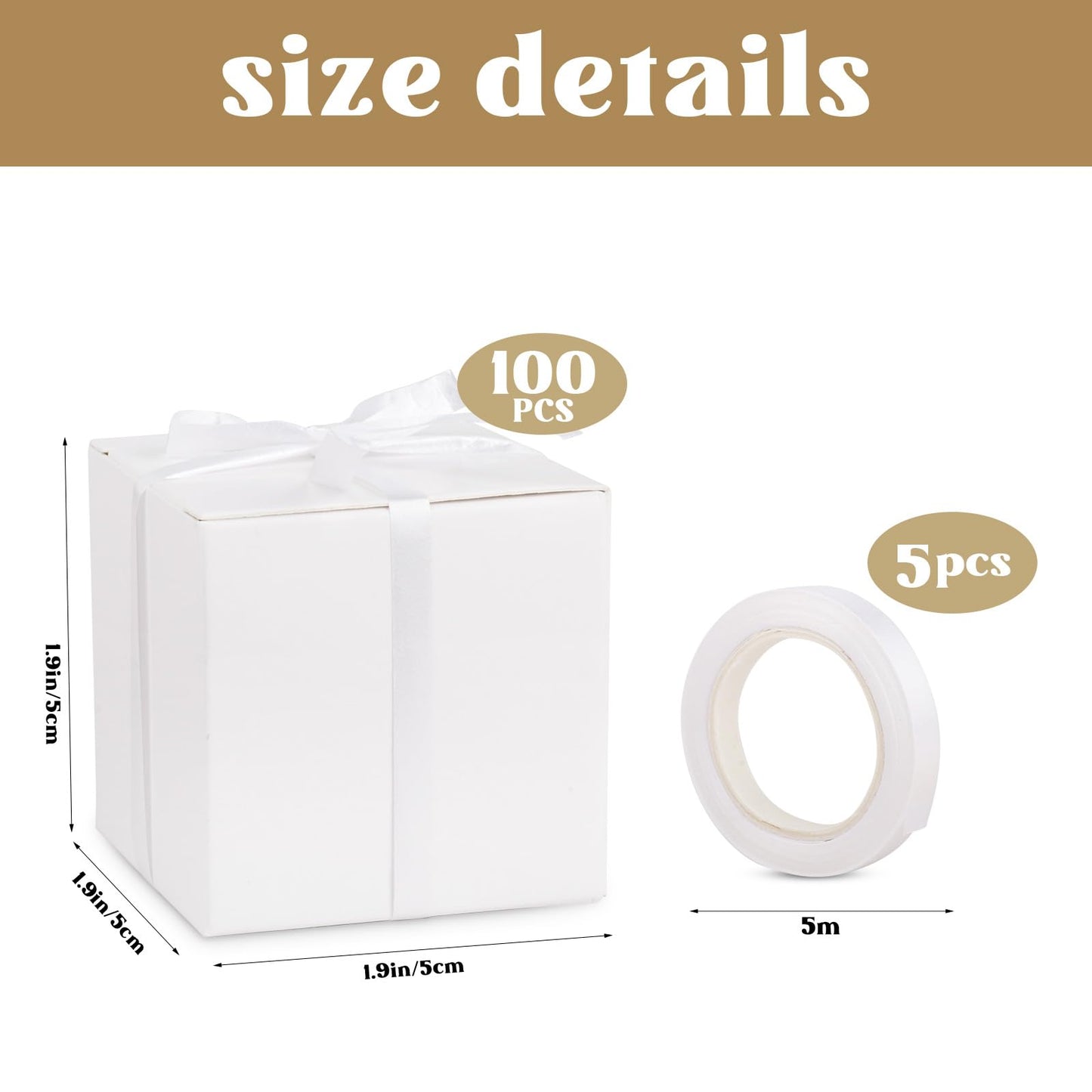 Adecortalk 100 Pcs Mini White Gift Boxes 2x2x2 Inches White Party Favor Boxes Gift Candy Boxes with Ribbons for Birtyhday Wedding Baby Shower Graduation Bridal Shower Halloween Christmas Valentine Gifts
