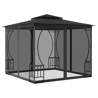Anthracite Gazebo with Mosquito Nets, 9.8'x9.8' Outdoor Canopy Tent, UV Proof Polyester Fabric, Steel Frame, for Patio, Backyard, Deck Lawn Structures