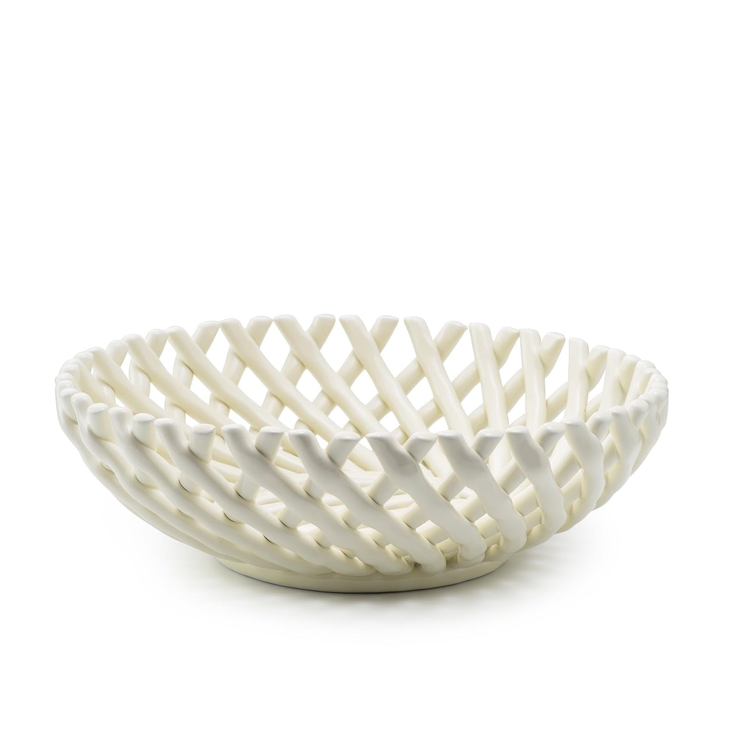 SUNKAHOY Ceramic Fruit Bowl Basket Bowl for Kitchen 10 Inches Handmade Ceramic Decorative Bowls Fruit Basket for Fruit, Vegetables,Gift,Table Countertop,Home (White)