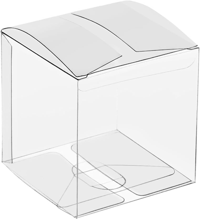 Lucky Monet 50 Pack Clear Gift Boxes 2" x 2" x 2", Transparent PVC Packing Box for Wedding, Birthday, Jewelry