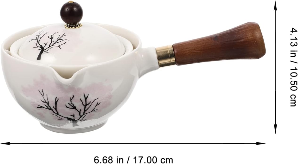 UPKOCH Japanese Tea Set, Teapot with Infuser, Blooming and Loose Leaf Tea Maker with Wooden Handle, Asian Kitchen Style
