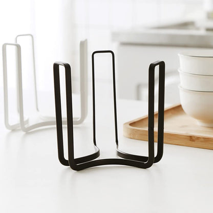MINGFANITY Dinnerware Bowl Plate Holder Fit for 6.5 Inches Diameters Bowl, Metal Bowl Storage Dying Display Rack for Kitchen Drawer, Countertop, Cabinet, Shelf, Cupboard (Black, Small 4PCS)