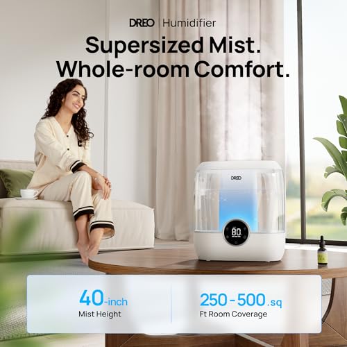 Dreo Smart Humidifiers for Bedroom, 6L Top Fill Supersized Cool Mist Humidifier for Large Room, 60 Hour Runtime, Quiet Ultrasonic Humidifier for Plants, Baby, Indoor, Home, Night Light, Black