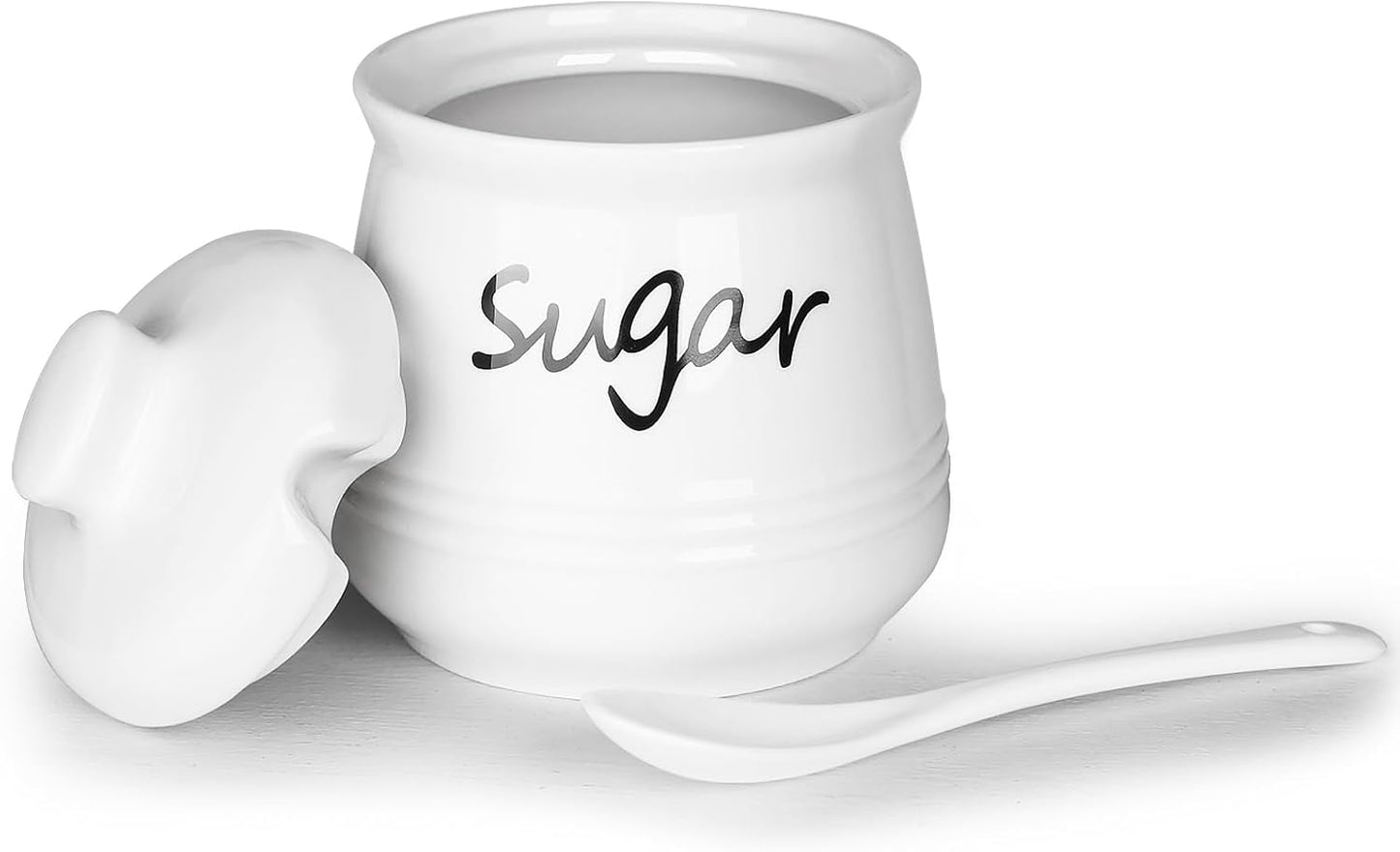 12oz Countertop HAOTOP Ceramic Sugar Bowl with Lid and Spoon, Sugar Jar Sugar Dispenser Sugar Container Coffee Bar