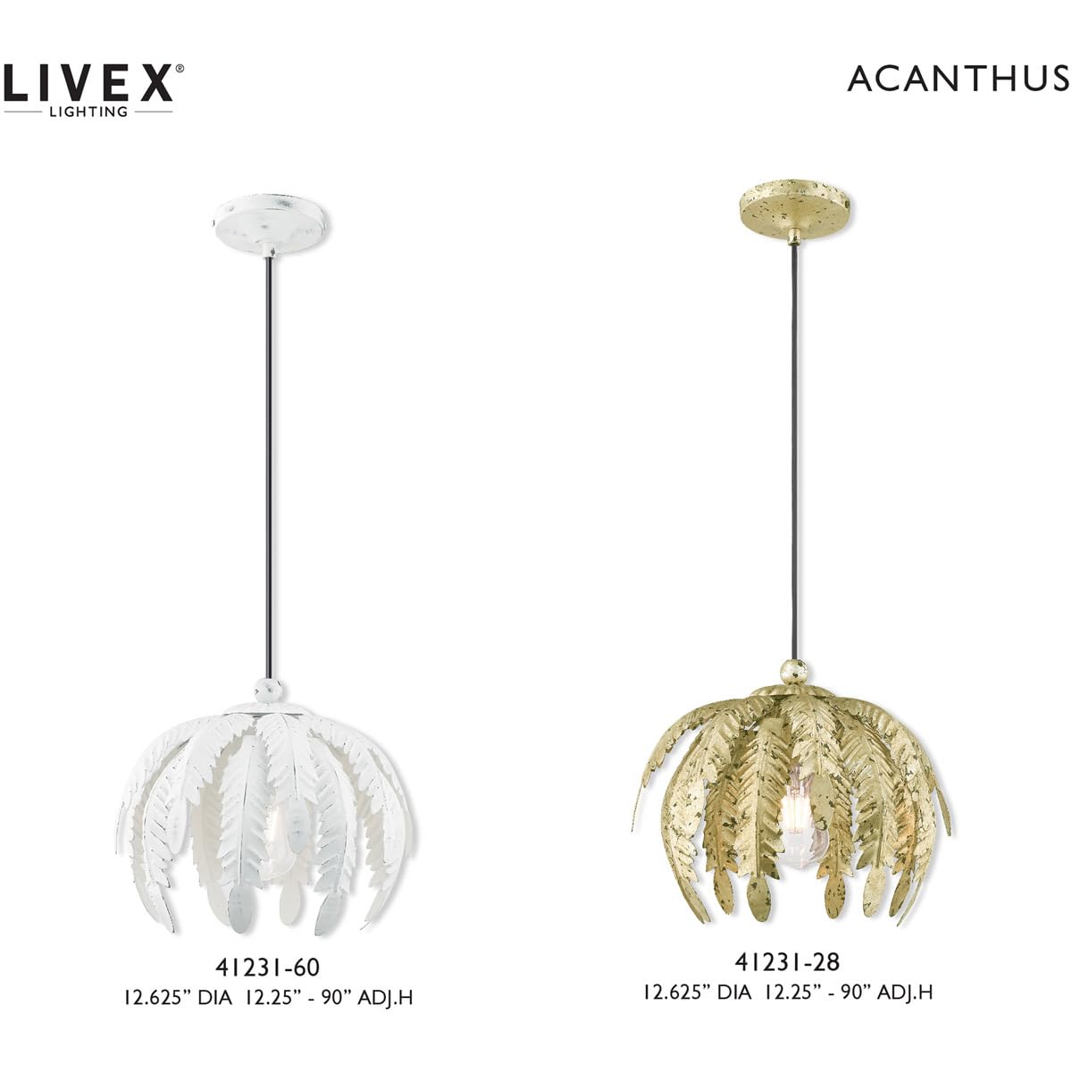 Livex Lighting 41231-60 Acanthus - One Light Mini Pendant, Antique White Finish with Antique White Metal Shade