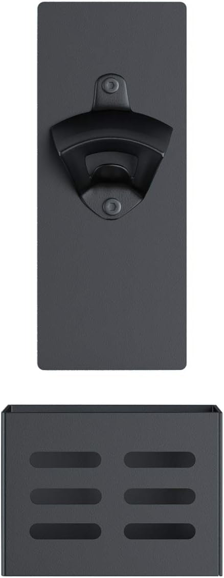 Magnetic Bottle Opener with Cap Catcher, Removable Wall Mounted Beer Opener for Kitchen Fridge (Black)